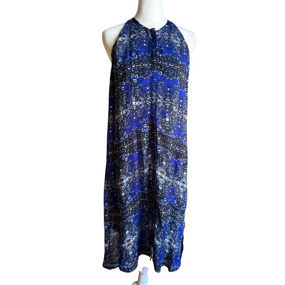A.L.C. Blue and Black Printed Silk Button front Drop Hem Swing Dress Extra Small - Picture 1 of 10